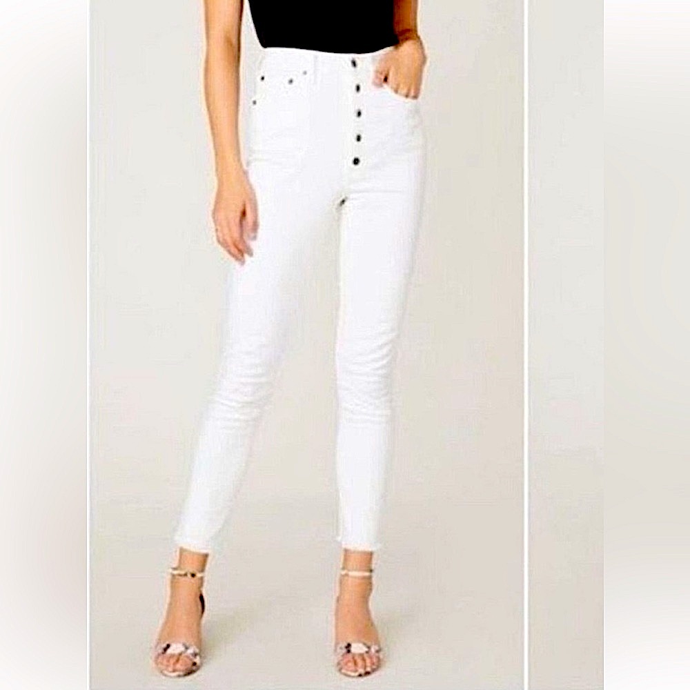 Jack by BB Dakota High Rise Button Fly White Denim Jeans Raw hem Size 25